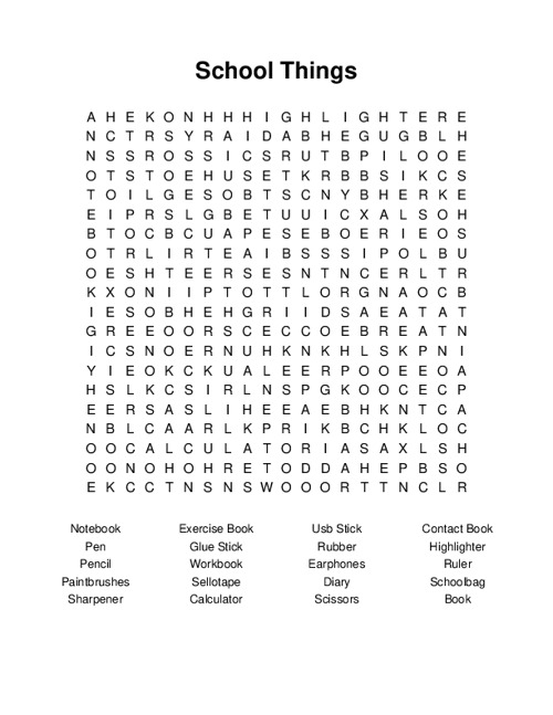 School Things Word Search Puzzle