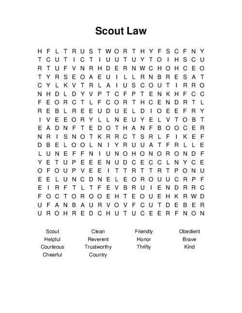Scout Law Word Search Puzzle