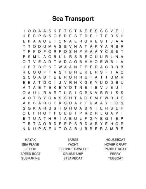 Sea Transport Word Search Puzzle