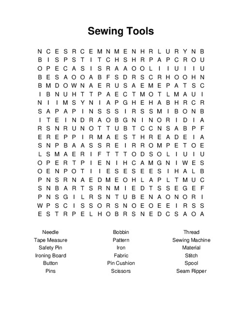 Sewing Tools Word Search Puzzle