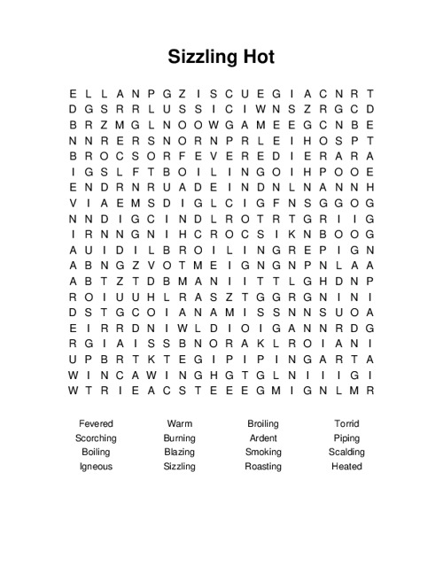 Sizzling Hot Word Search Puzzle