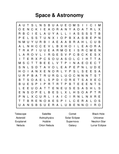 Space & Astronomy Word Search Puzzle