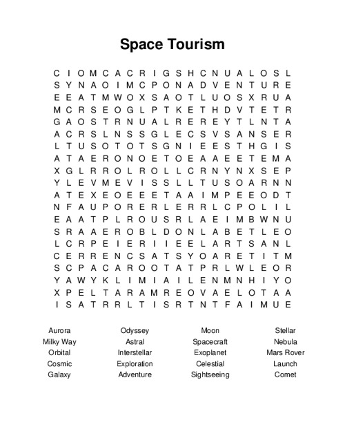 Space Tourism Word Search Puzzle