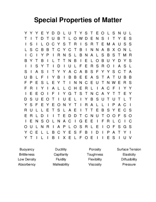 Special Properties of Matter Word Search Puzzle