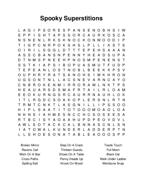 Spooky Superstitions Word Search Puzzle