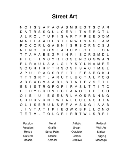 Street Art Word Search Puzzle