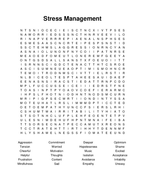 Stress Management Word Search Puzzle