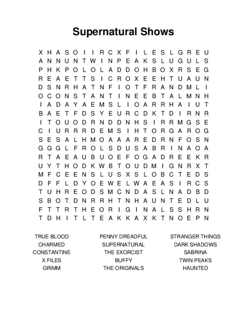 Supernatural Shows Word Search Puzzle