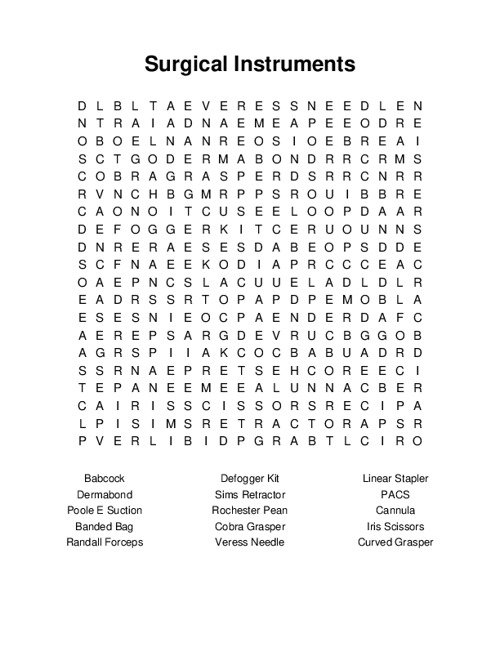Surgical Instruments Word Search Puzzle