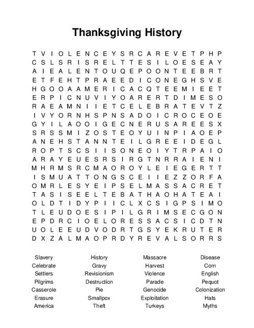 Thanksgiving History Word Search Puzzle