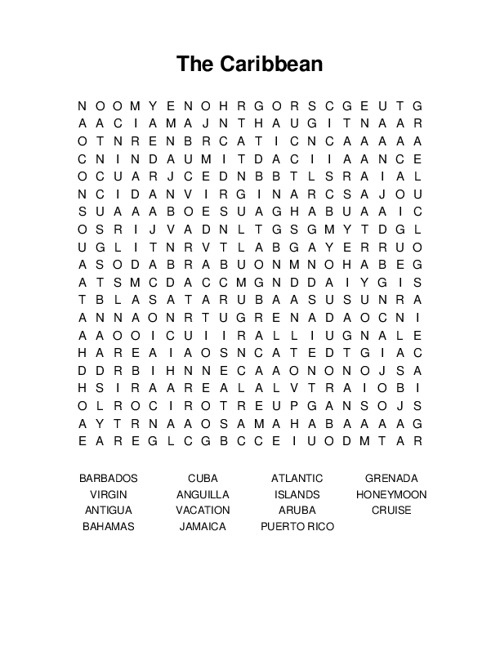 The Caribbean Word Search Puzzle