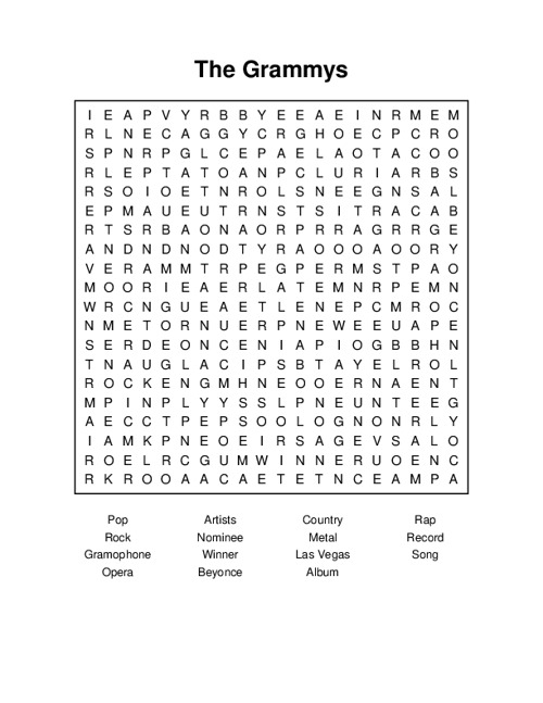 The Grammys Word Search Puzzle