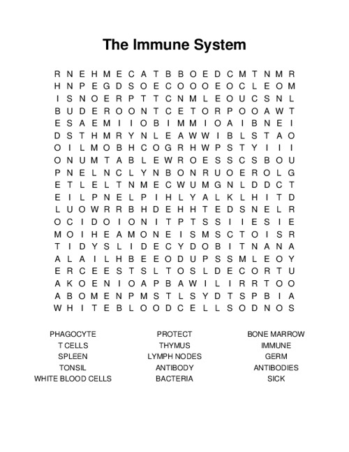 The Immune System Word Search Puzzle