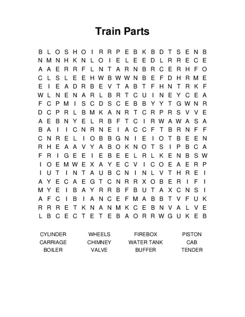 Train Parts Word Search Puzzle