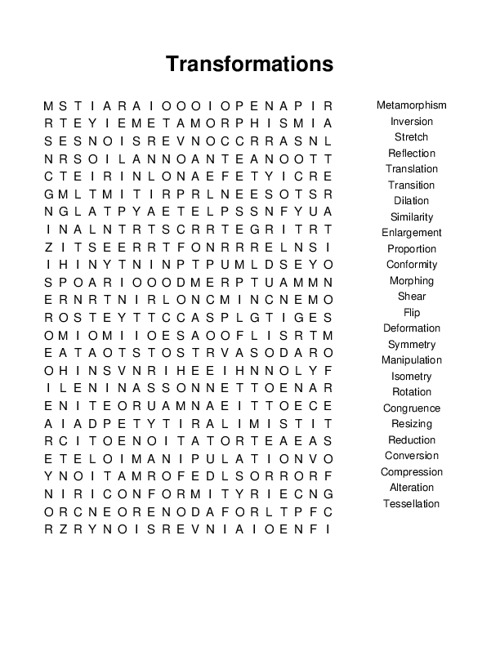 Transformations Word Search Puzzle