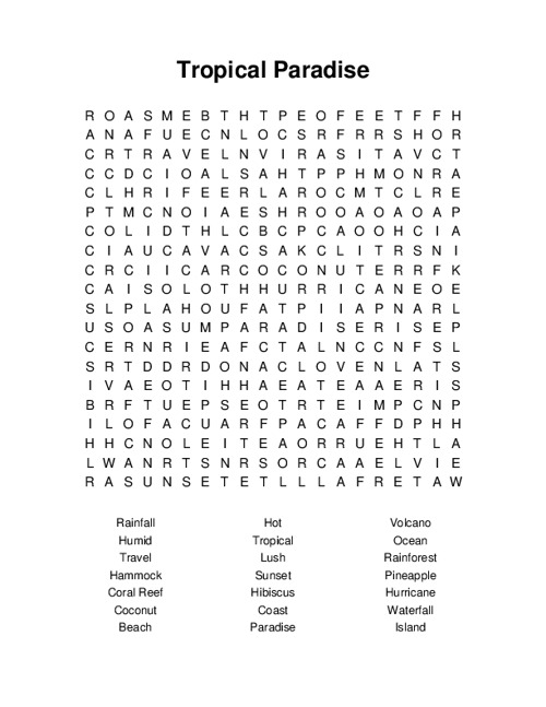 Tropical Paradise Word Search Puzzle