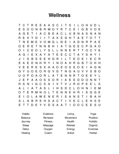 Wellness Word Search Puzzle