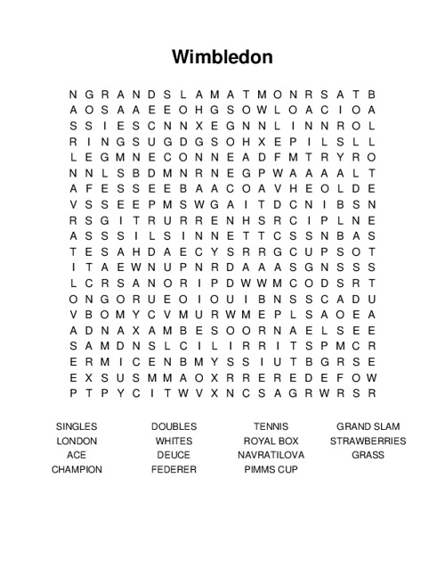 Wimbledon Word Search Puzzle