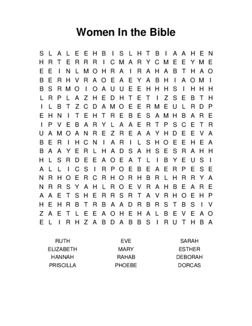 Women In the Bible Word Search Puzzle