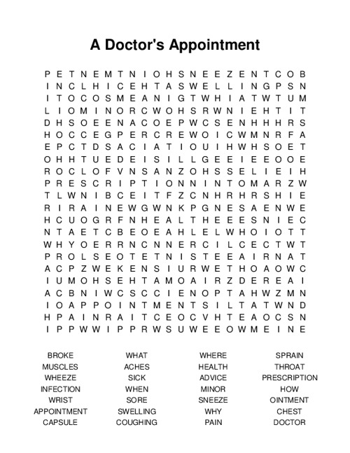 A Doctors Appointment Word Search Puzzle