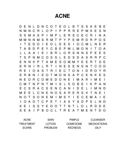 ACNE Word Search Puzzle