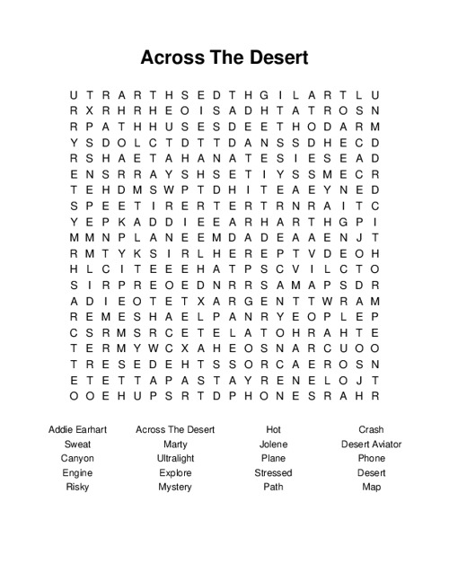 Across The Desert Word Search Puzzle