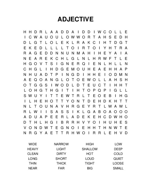 ADJECTIVE Word Search Puzzle