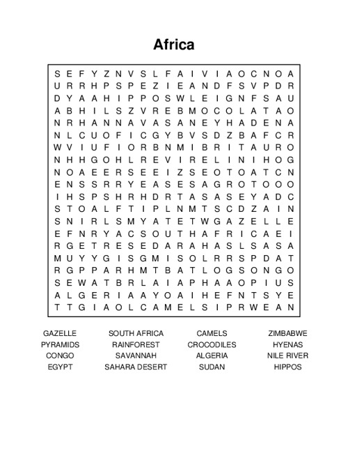Africa Word Search Puzzle