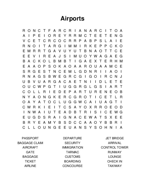 Airports Word Search Puzzle