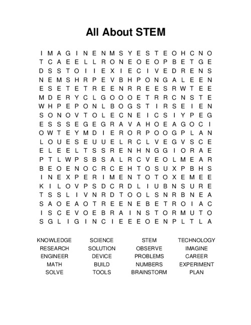 All About STEM Word Search Puzzle