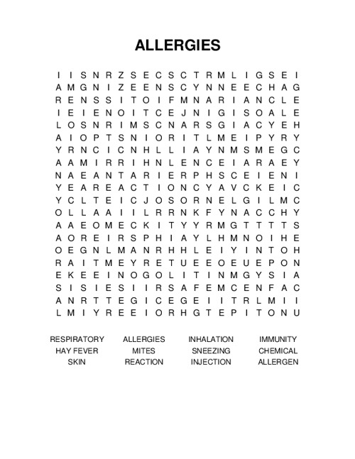 ALLERGIES Word Search Puzzle