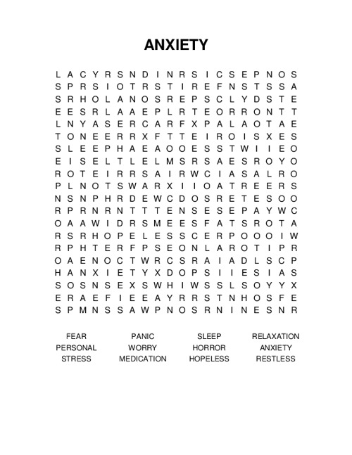 ANXIETY Word Search Puzzle