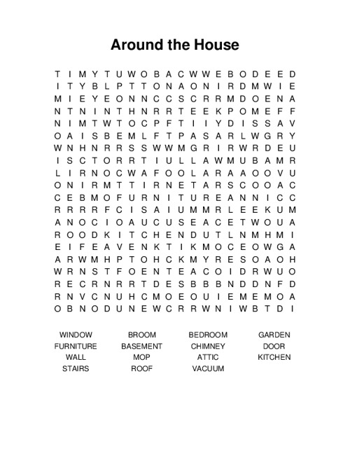 Around the House Word Search Puzzle