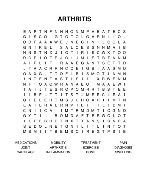 ARTHRITIS Word Search Puzzle
