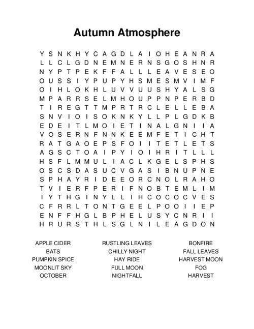 Autumn Atmosphere Word Search Puzzle