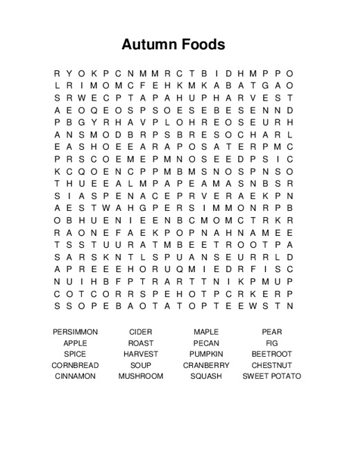 Autumn Foods Word Search Puzzle