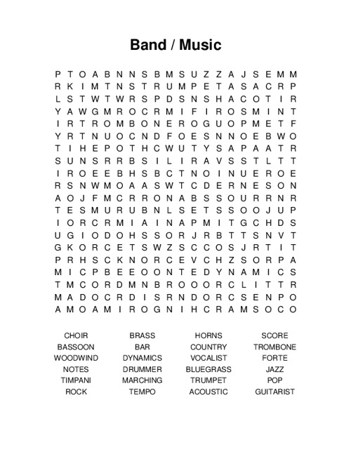 Band / Music Word Search Puzzle