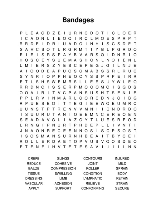Bandages Word Search Puzzle