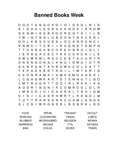 Banned Books Week Word Search Puzzle