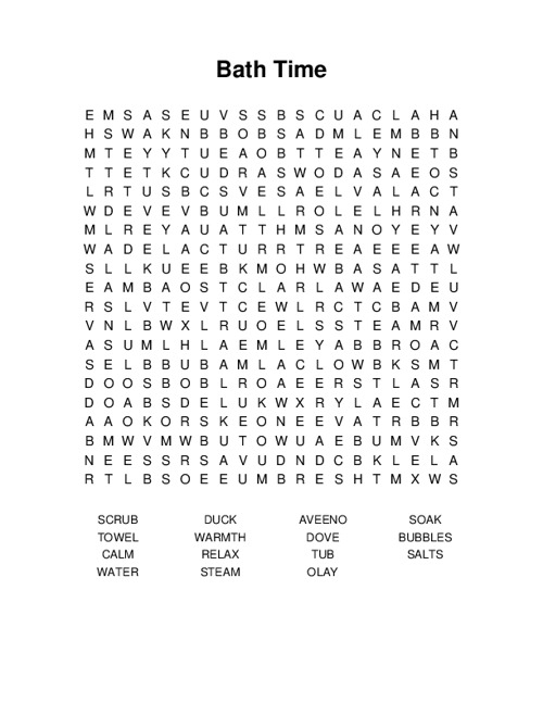 Bath Time Word Search Puzzle