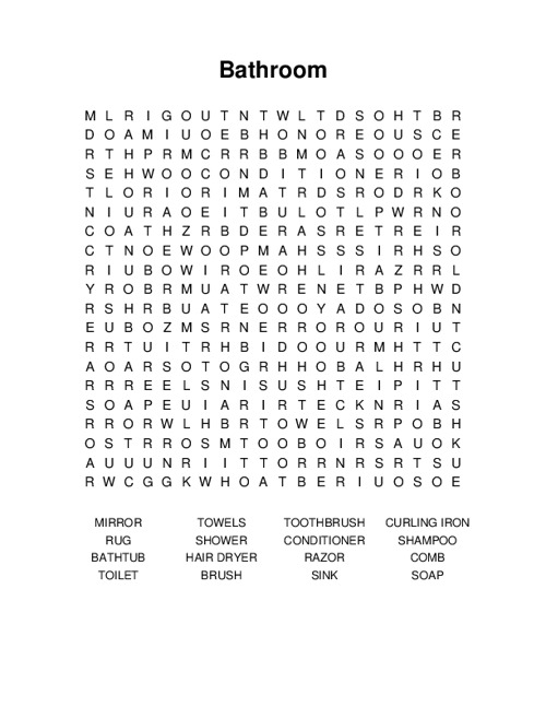 Bathroom Word Search Puzzle