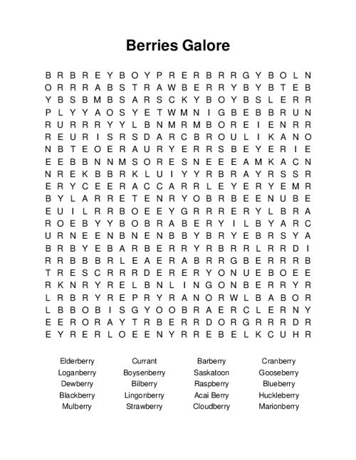 Berries Galore Word Search Puzzle