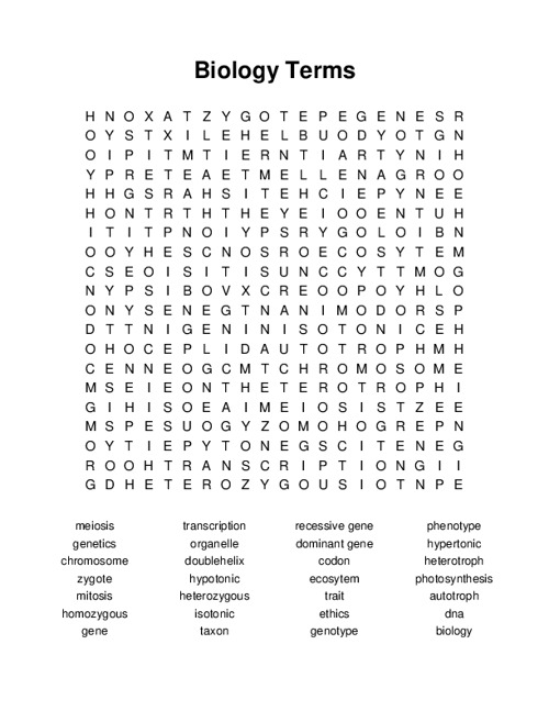 Biology Terms Word Search Puzzle