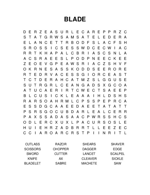 BLADE Word Search Puzzle