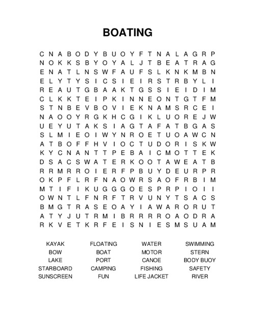 BOATING Word Search Puzzle