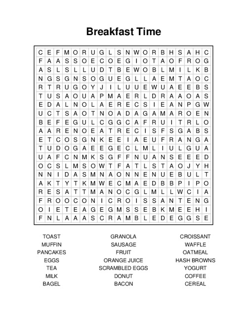 Breakfast Time Word Search Puzzle