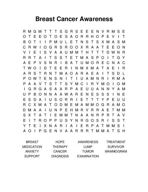 Breast Cancer Awareness Word Search