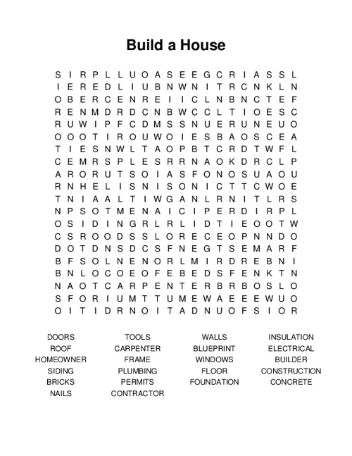 Build a House Word Search Puzzle