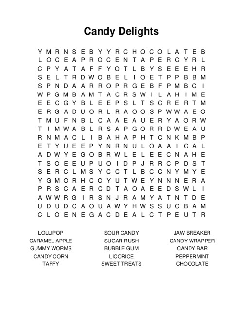 Candy Delights Word Search Puzzle