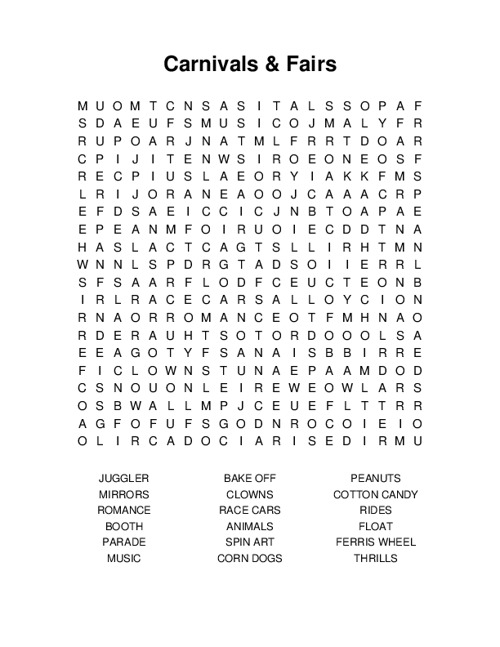 Carnivals & Fairs Word Search Puzzle